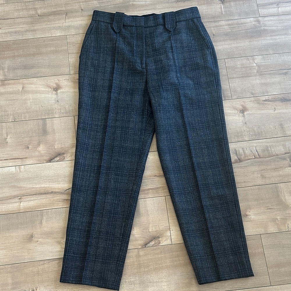 Sandro Wool Blend Charcoal Blue Checkered Dress Pants Trousers Sz 42 (US 10)